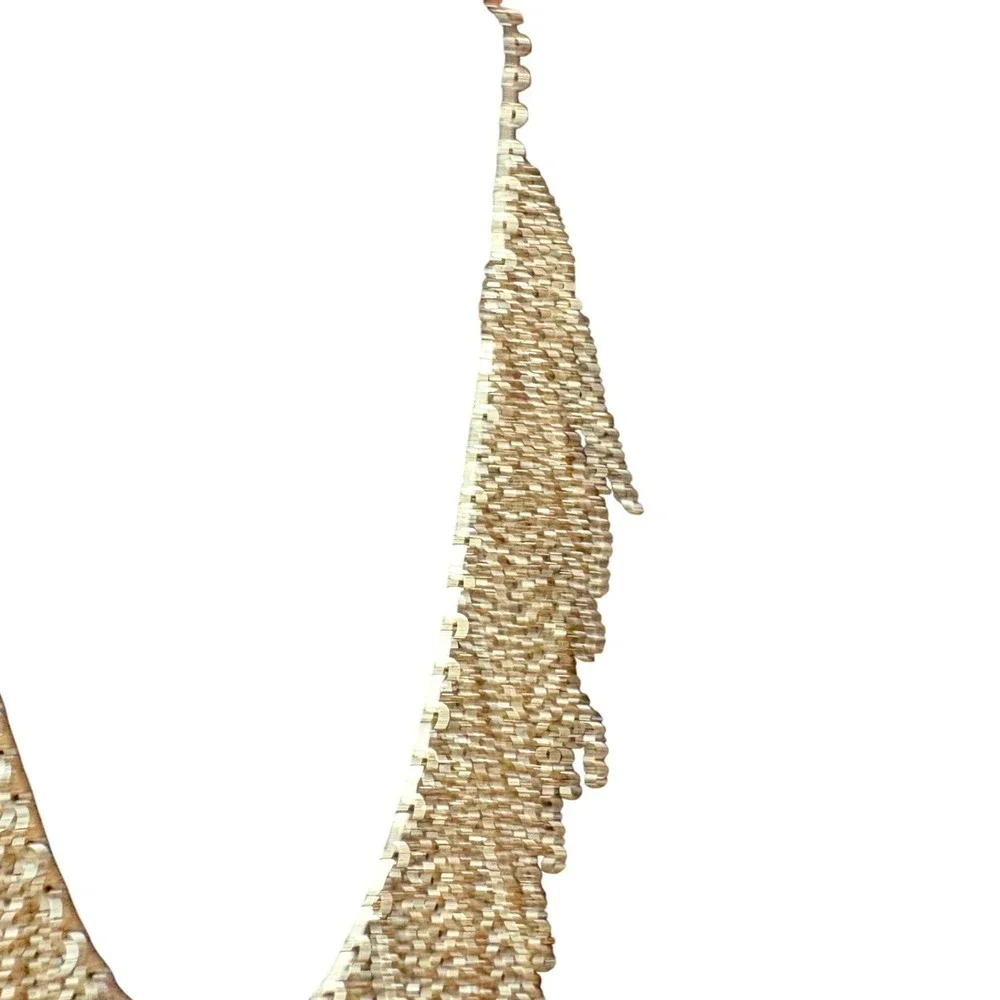 Gold Multi Strand Fringe Bib Statement Necklace Cascading Chain Boho Glam